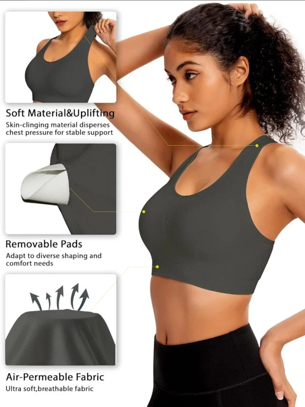 Padded Racerback Sports Bra for Women - Breathable Medium Support Yoga Gym